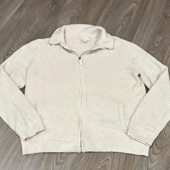 Barefoot Dreams CozyChic Lite Cream Zip Up Sweater - Picture 2 of 4